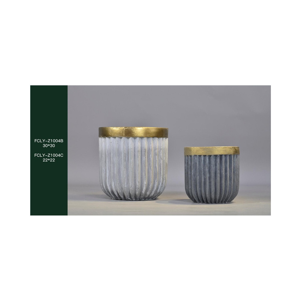 Ribbed Gold-Rim Cement Planter