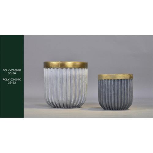 Ribbed Gold-Rim Cement Planter