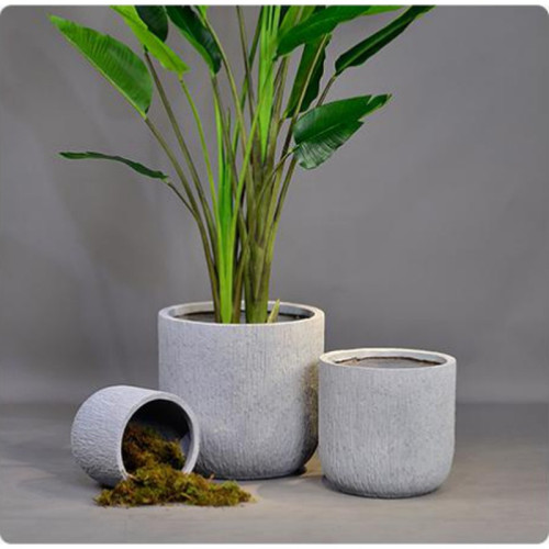 Tall Textured Round Cement Planter