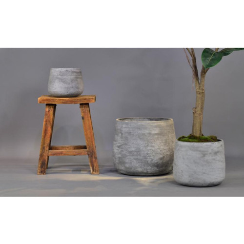 Ribbed Cylindrical Cement Planter - FCLY-YD1014