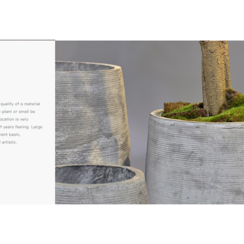 Ribbed Cylindrical Cement Planter - FCLY-YD1014