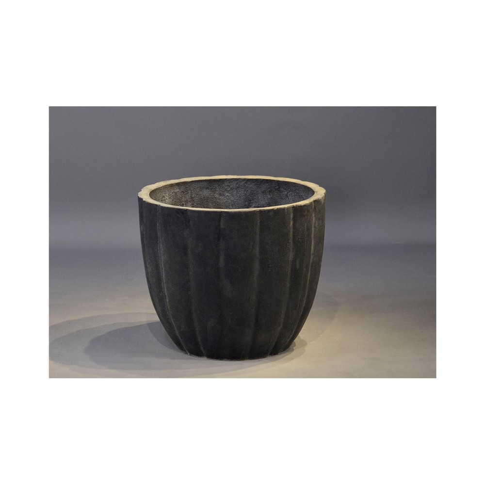Tall Black Ribbed Cement Planter - FCLY-YD1004