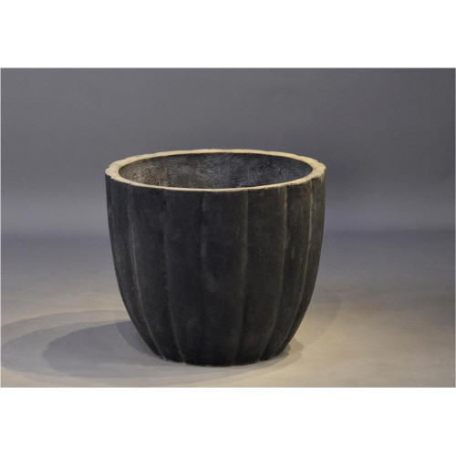 Tall Black Ribbed Cement Planter - FCLY-YD1004