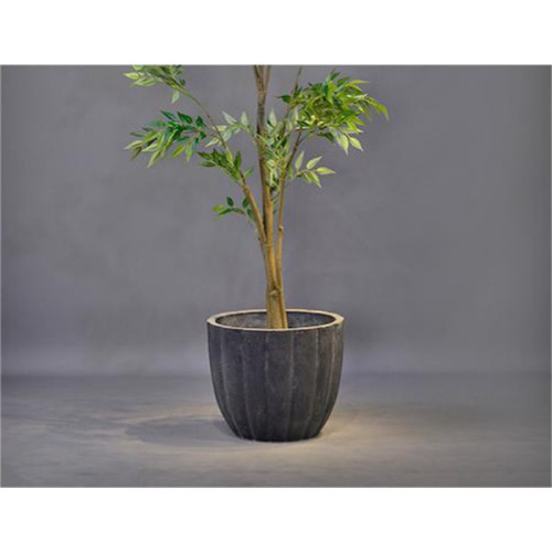 Tall Black Ribbed Cement Planter - FCLY-YD1004