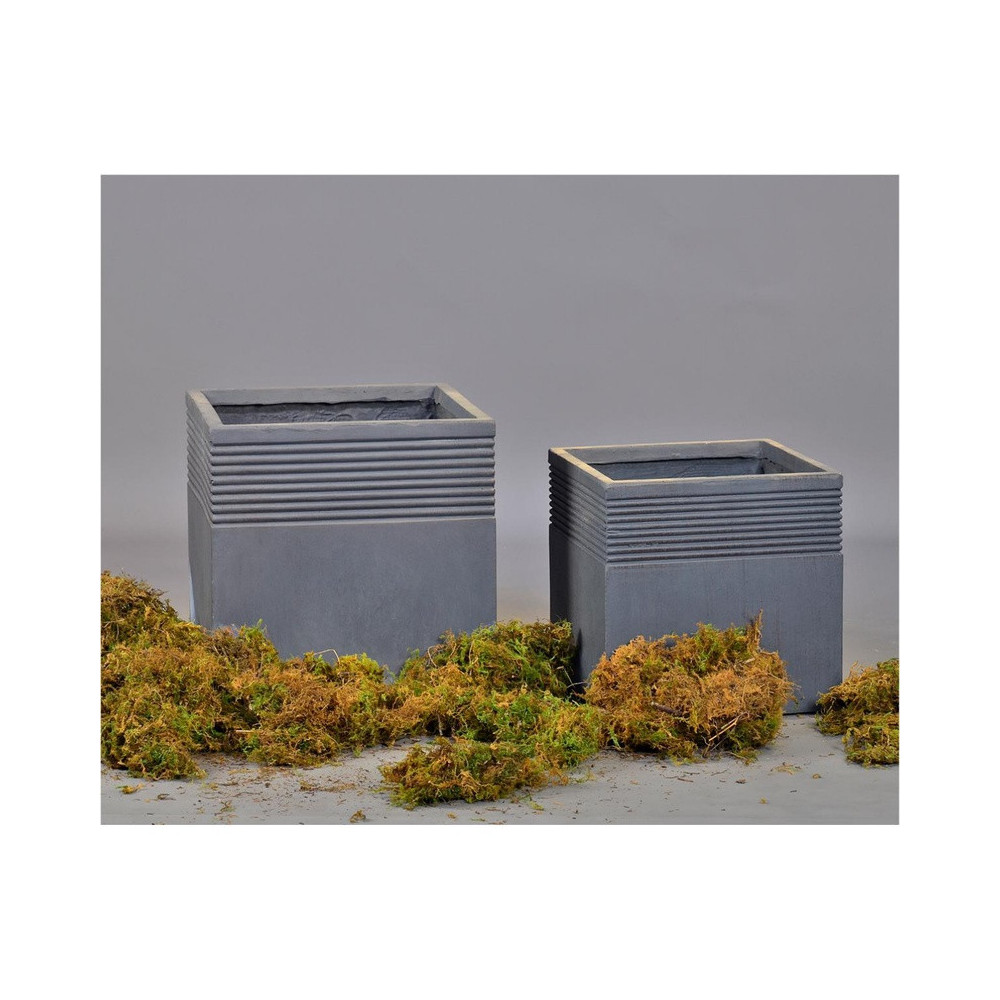 Ribbed Square Cement Planter - GA30-1676