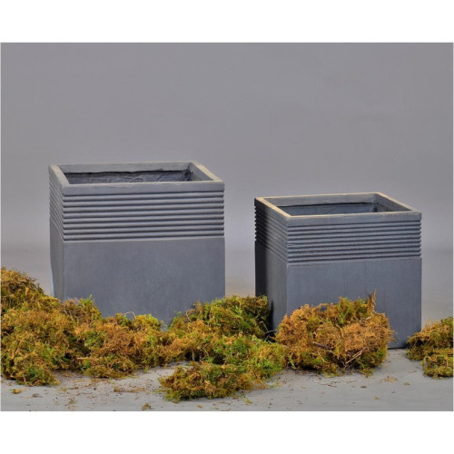 Ribbed Square Cement Planter - GA30-1676