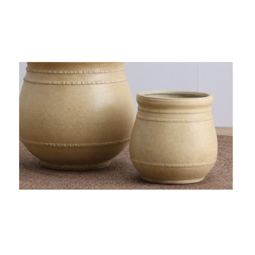 Classic Band Detail Cement Pot - Tan | NF26-373015-A