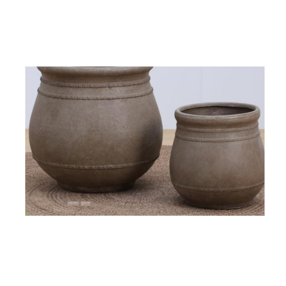 Classic Band Detail Cement Pot - Brown | NF26-373014-A