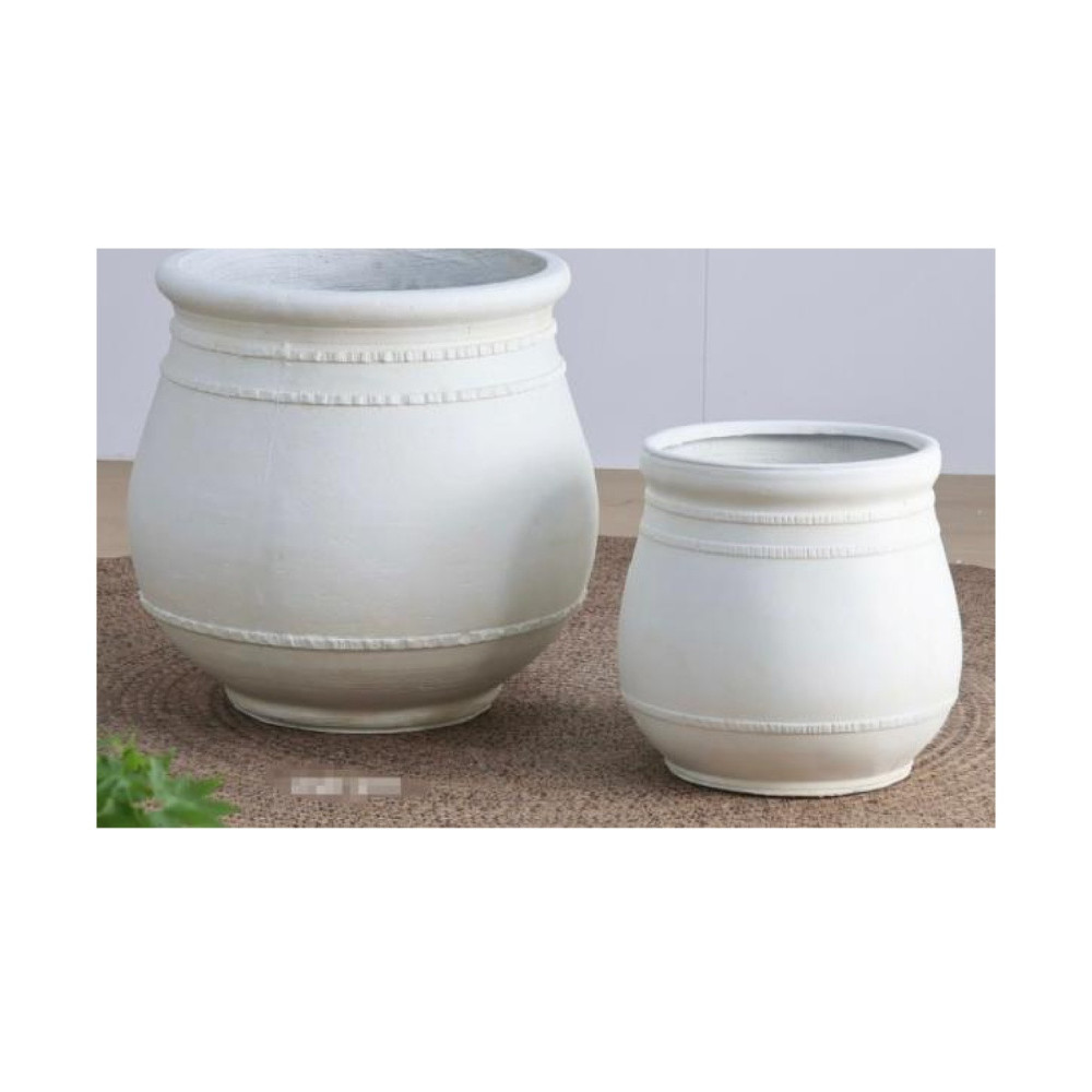 Classic Band Detail Cement Pot - White | NF26-373013-A