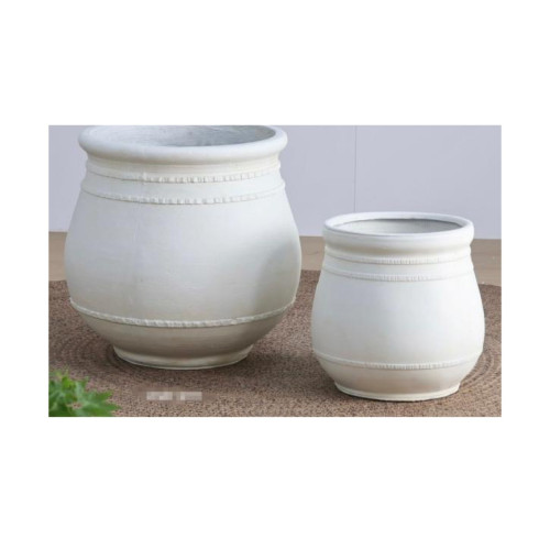 Classic Band Detail Cement Pot - White | NF26-373013-A