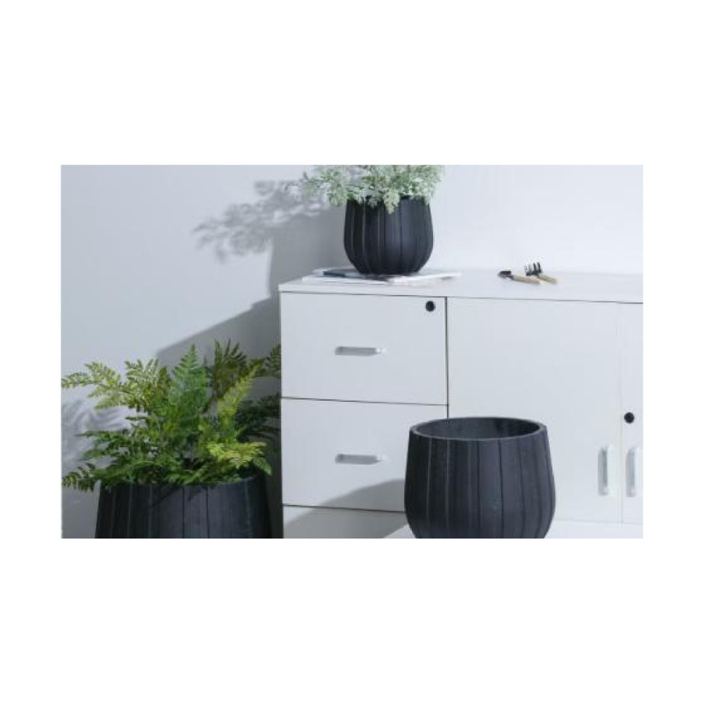 Ribbed Black Cement Pot | NF25-373004-A