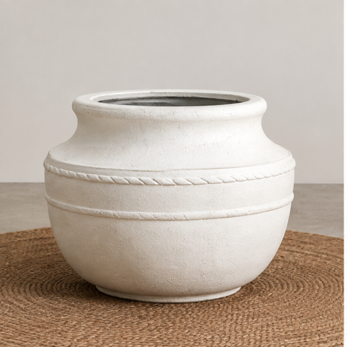 Decorative Ribbed Cement Pot - 50x45 | NF26-373022